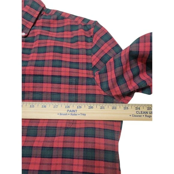 J. Crew Mercantile Flex Mens Button Down Shirt Size L Red Green Plaid E9 - Picture 7 of 11